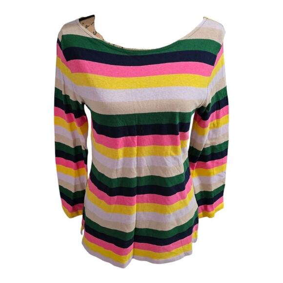J. CREW Pink Green Cream Colorful Striped Boatneck Top Size Small New - Picture 4 of 6